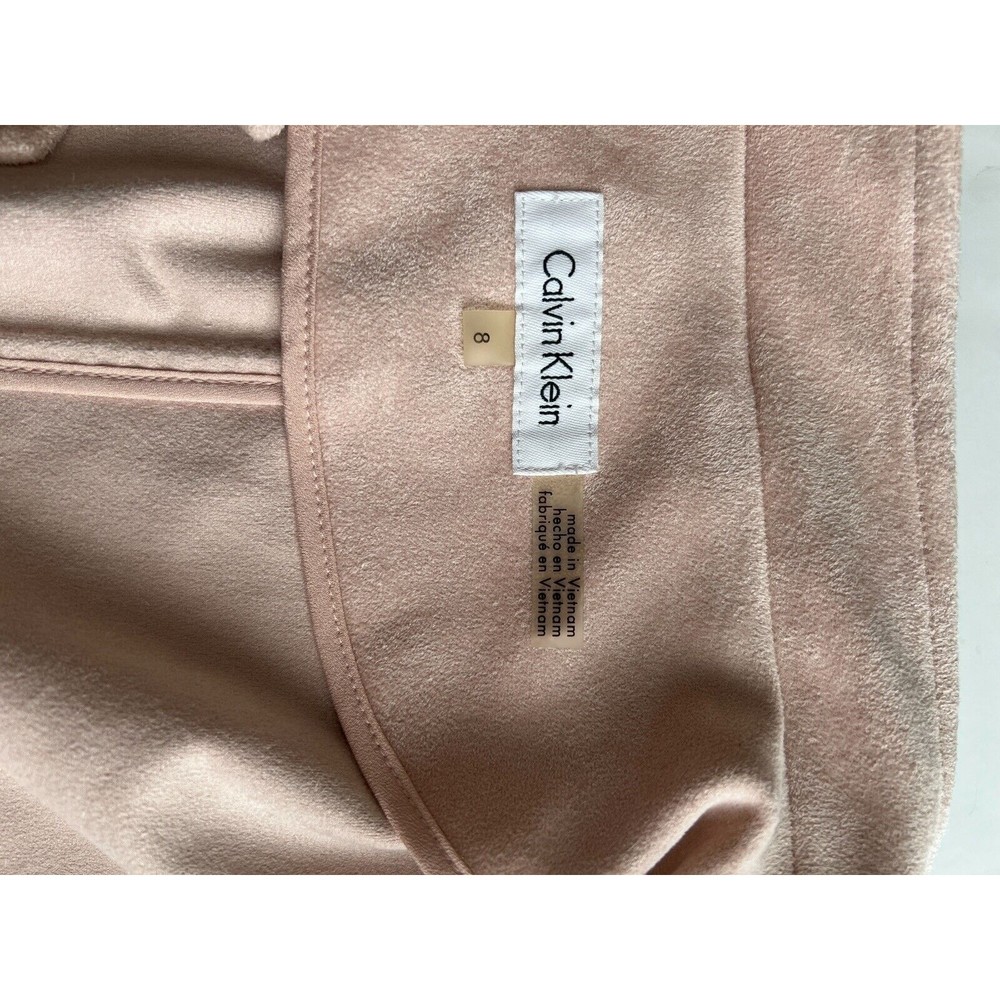 Calvin Klein Womens Faux Suede Pink Zipped Pockets Open Front Long Vest Size 8 - Picture 16 of 16
